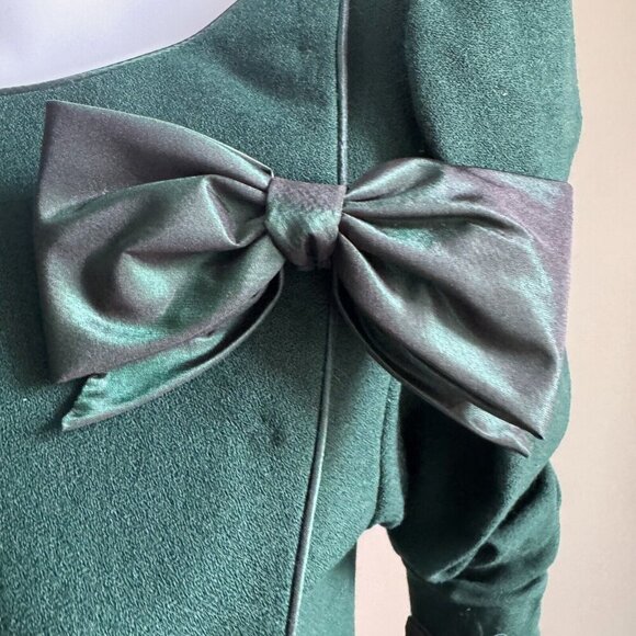 Vintage Brian Winston Deep Green Bow Detail Cocktail Dress S - Picture 7 of 10